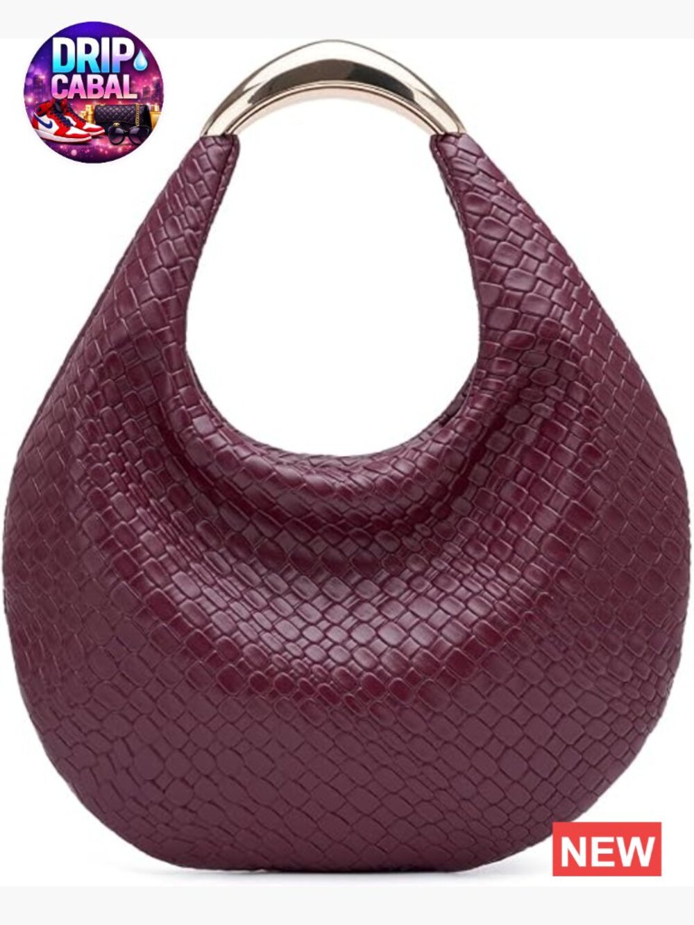 Elegant Boho Chic Woven Hobo Tote Handbag Crescent Purse, PU Leather Shoulder